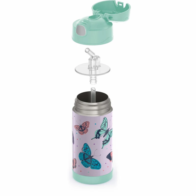 THERMOS Isolier-Trinkflasche kids FUNTAINER STRAW BOTTLE, Thermosflasche, Flasche, Edelstahl, Butterflies, 350 ml, 4113401035