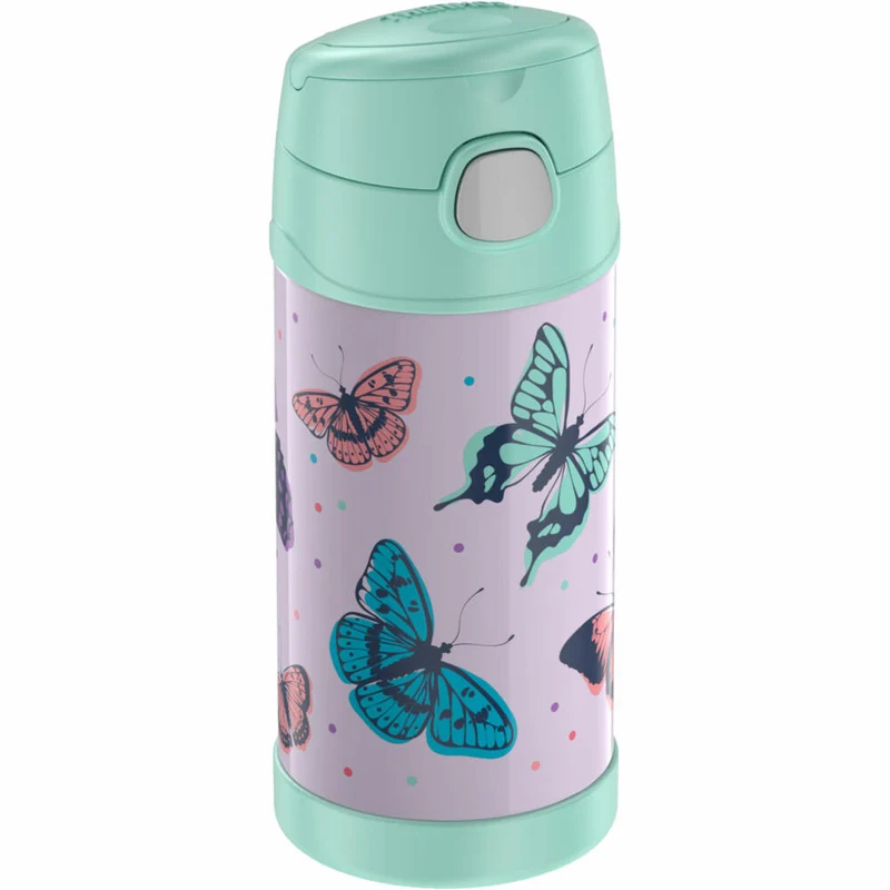 THERMOS Isolier-Trinkflasche kids FUNTAINER STRAW BOTTLE, Thermosflasche, Flasche, Edelstahl, Butterflies, 350 ml, 4113401035