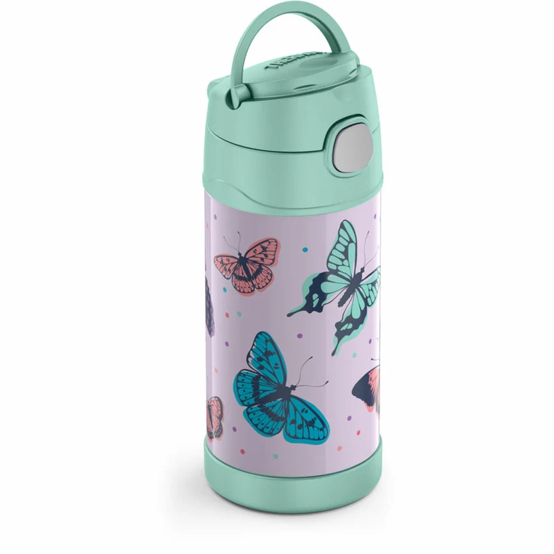 THERMOS Isolier-Trinkflasche kids FUNTAINER STRAW BOTTLE, Thermosflasche, Flasche, Edelstahl, Butterflies, 350 ml, 4113401035