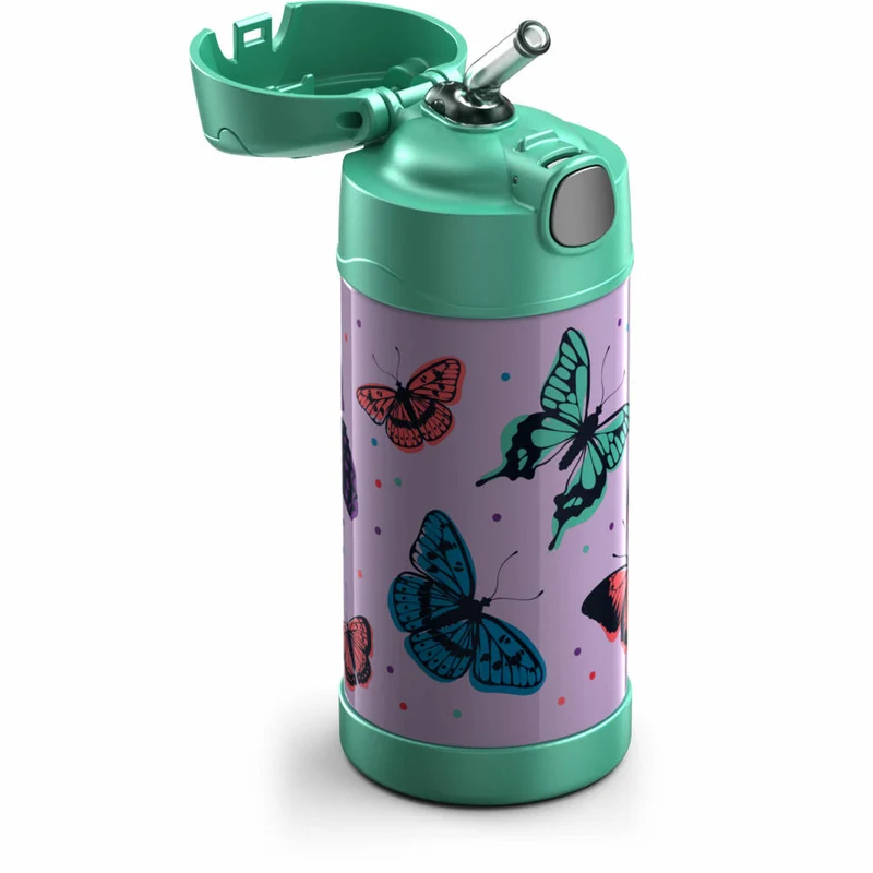 THERMOS Isolier-Trinkflasche kids FUNTAINER STRAW BOTTLE, Thermosflasche, Flasche, Edelstahl, Butterflies, 350 ml, 4113401035