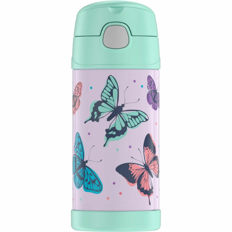 THERMOS Isolier-Trinkflasche kids FUNTAINER STRAW BOTTLE, Thermosflasche, Flasche, Edelstahl, Butterflies, 350 ml, 4113401035