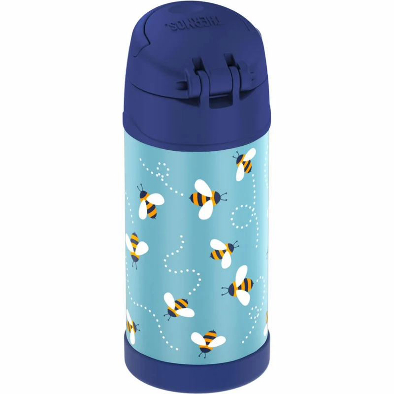THERMOS Isolier-Trinkflasche kids FUNTAINER STRAW BOTTLE, Thermosflasche, Flasche, Edelstahl, Bees, 350 ml, 4113404035