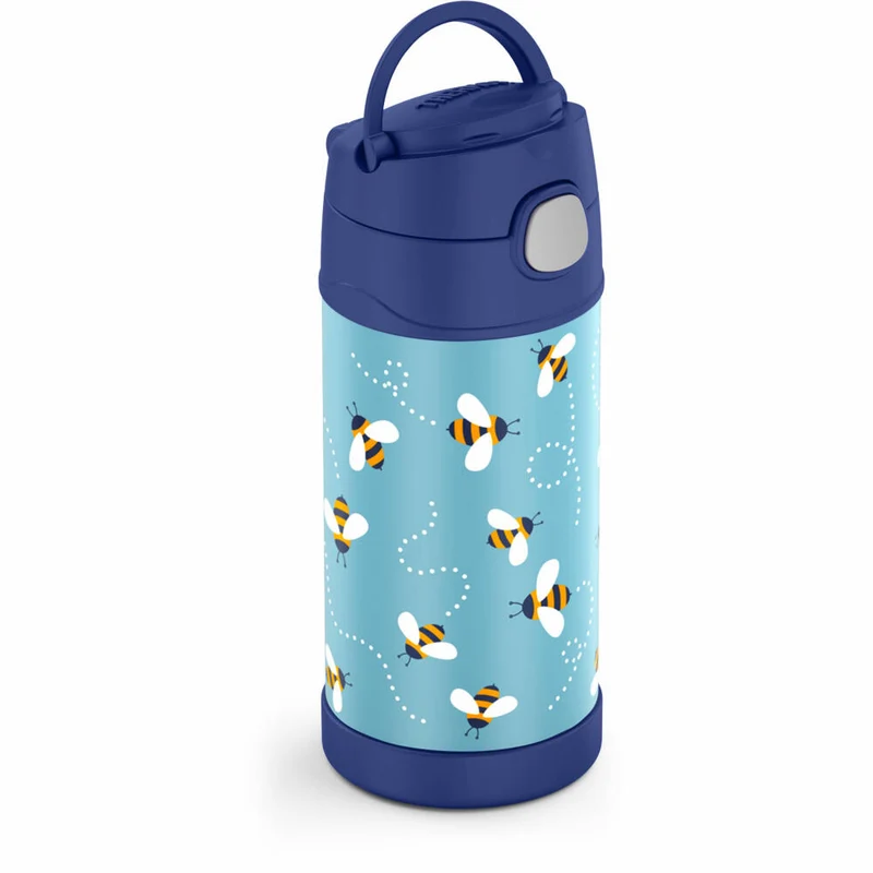 THERMOS Isolier-Trinkflasche kids FUNTAINER STRAW BOTTLE, Thermosflasche, Flasche, Edelstahl, Bees, 350 ml, 4113404035
