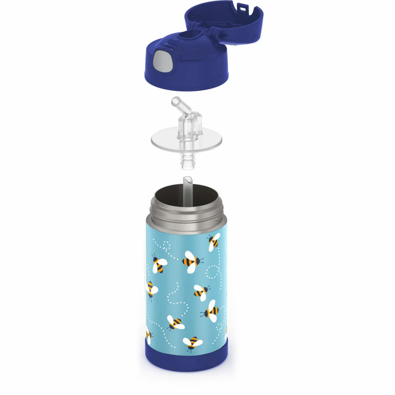 THERMOS Isolier-Trinkflasche kids FUNTAINER STRAW BOTTLE, Thermosflasche, Flasche, Edelstahl, Bees, 350 ml, 4113404035