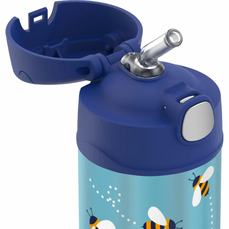 THERMOS Isolier-Trinkflasche kids FUNTAINER STRAW BOTTLE, Thermosflasche, Flasche, Edelstahl, Bees, 350 ml, 4113404035