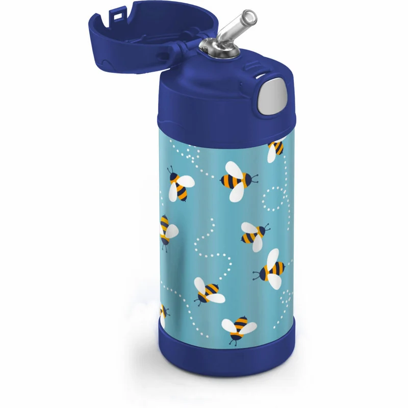 THERMOS Isolier-Trinkflasche kids FUNTAINER STRAW BOTTLE, Thermosflasche, Flasche, Edelstahl, Bees, 350 ml, 4113404035