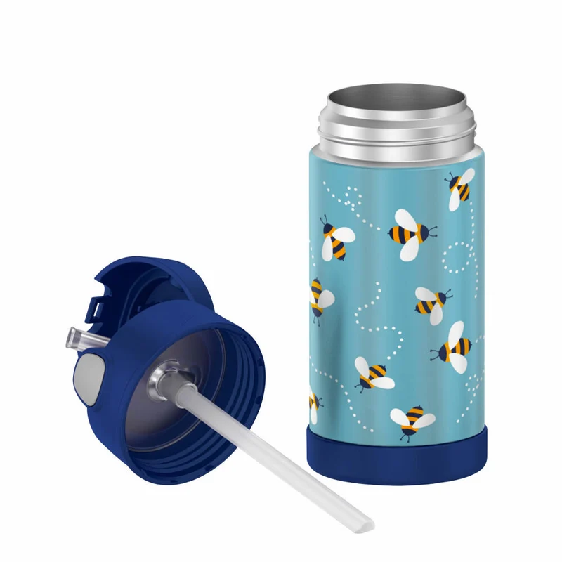 THERMOS Isolier-Trinkflasche kids FUNTAINER STRAW BOTTLE, Thermosflasche, Flasche, Edelstahl, Bees, 350 ml, 4113404035