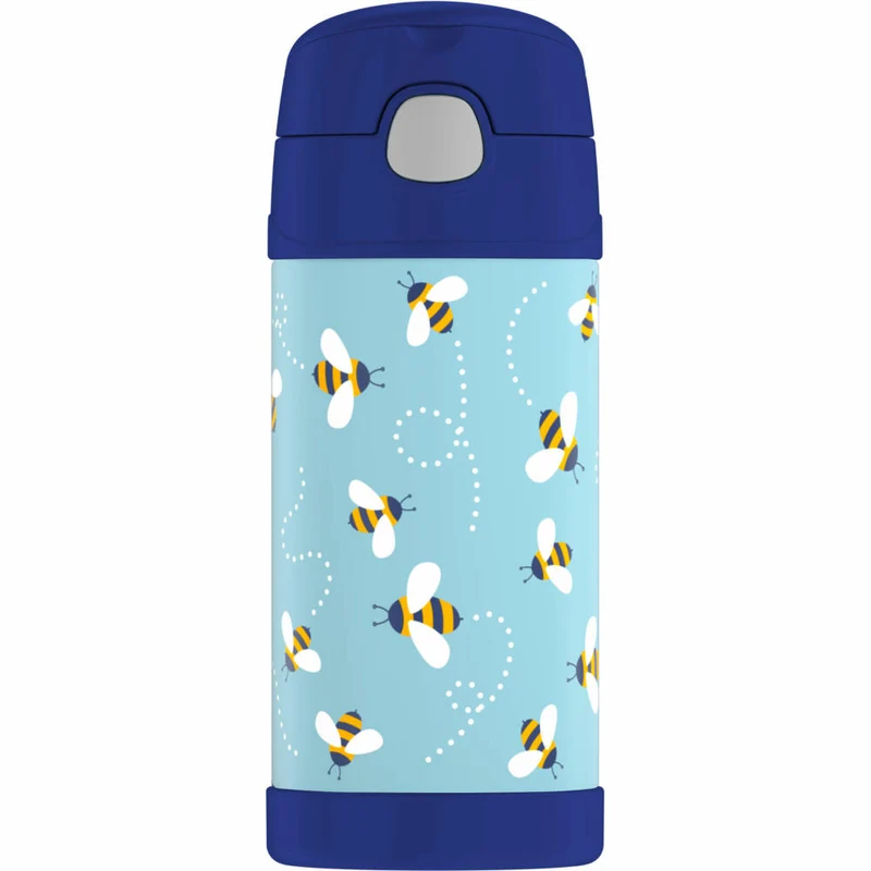 THERMOS Isolier-Trinkflasche kids FUNTAINER STRAW BOTTLE, Thermosflasche, Flasche, Edelstahl, Bees, 350 ml, 4113404035