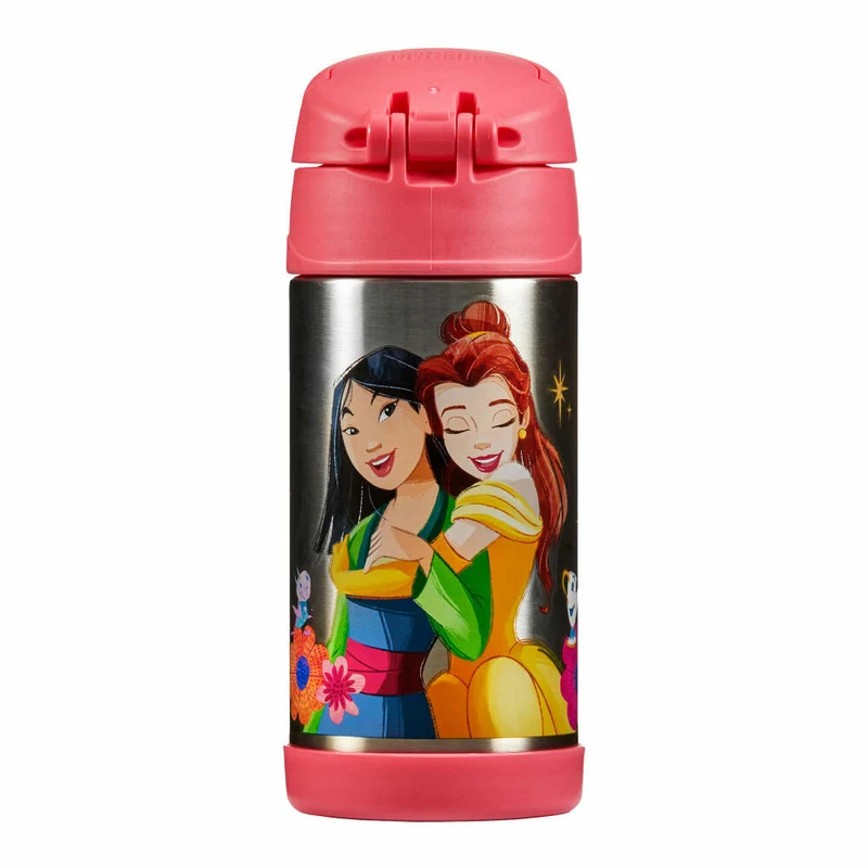 THERMOS Isolier-Trinkflasche kids FUNTAINER STRAW BOTTLE DISNEY Princesses, Thermosflasche, Flasche, Edelstahl, 350 ml, 4113413035
