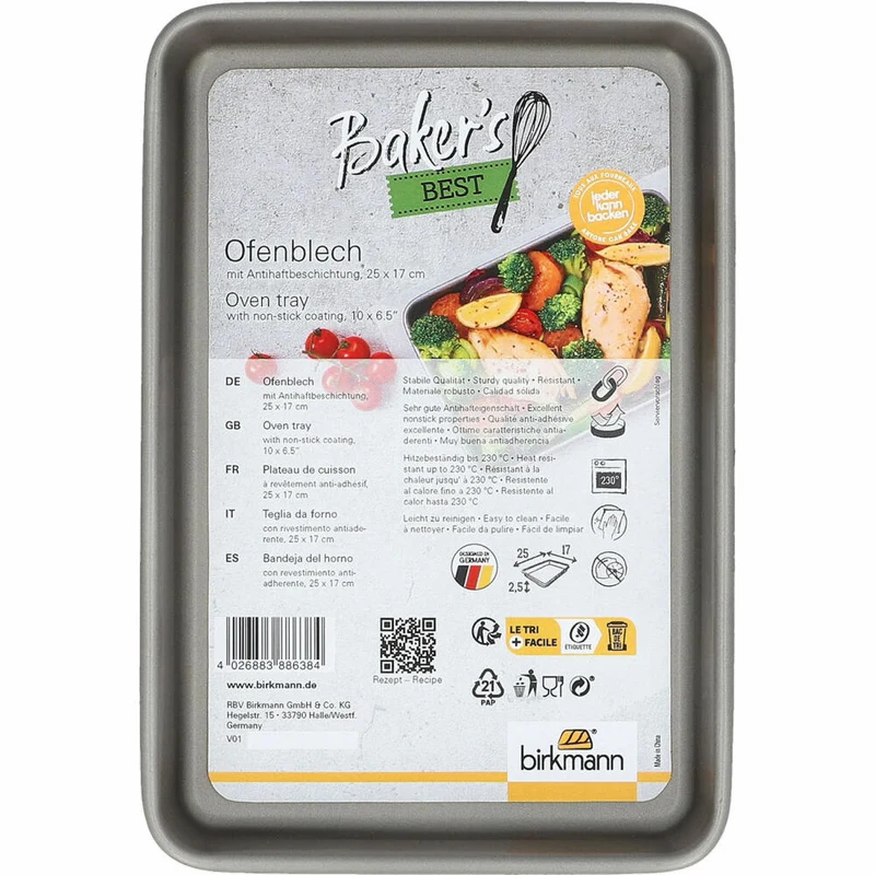 Birkmann Bakers Best Ofenblech, Gr. S, Backblech, Ofenschale, Karbonstahl, 25 x 17 cm, 886384