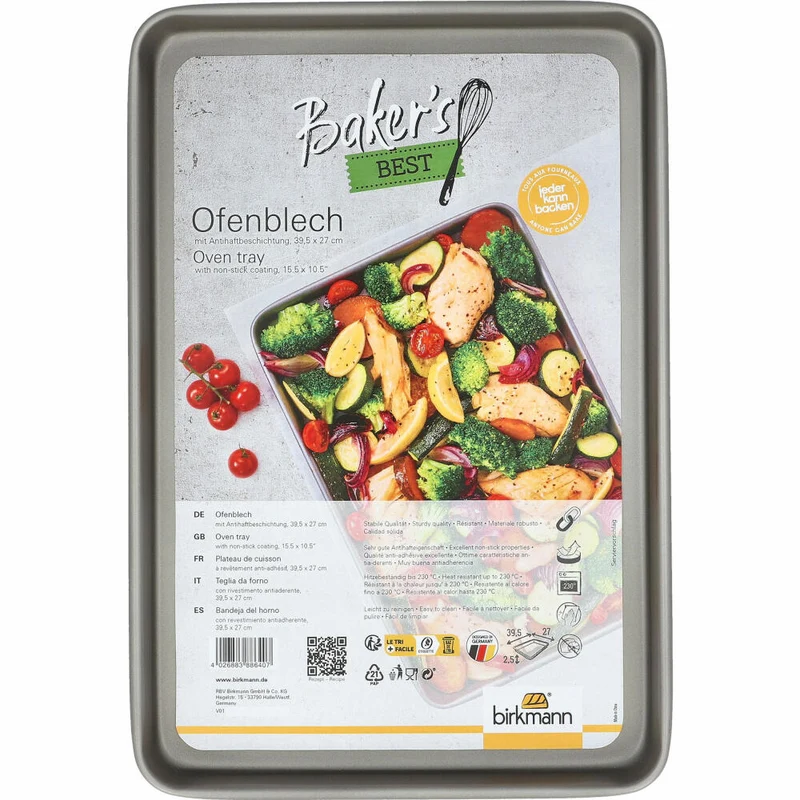Birkmann Bakers Best Ofenblech, Gr. L, Backblech, Ofenschale, Karbonstahl, 39.5 x 27 cm, 886407