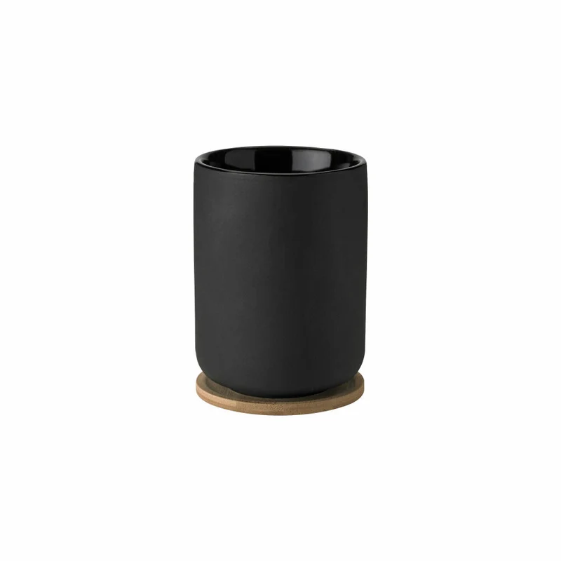 Stelton Thermobecher Theo mit Untersetzer, Steinzeug, Bambus, Black, 250 ml, X-641