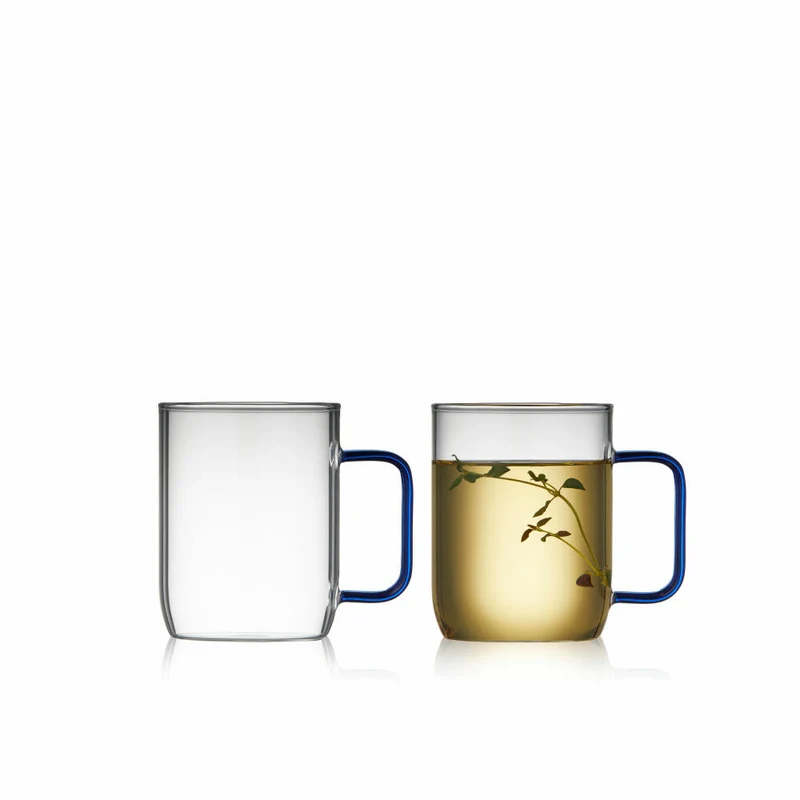 Lyngby Glas Glasbecher Torino 2er Set, Henkelbecher, Glas, Blau, 400 ml, 32767