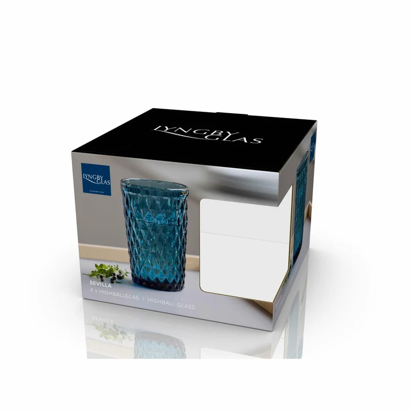 Lyngby Glas Hightball-Glas Sevilla 4er Set, Longdrinkgläser, Glas, Blau, 340 ml, 34250
