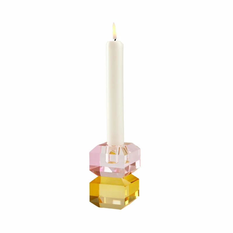 Gift Company Kerzenhalter Sari Eckig, Kerzenständer, Kristallglas, Rosa / Gelb, H 9 cm, 1127701012