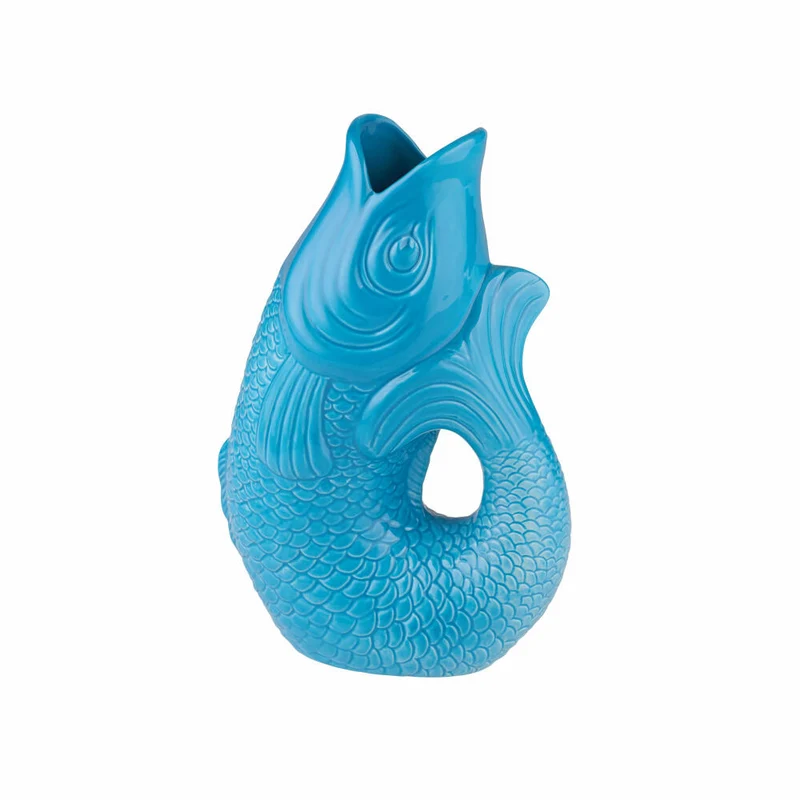 Gift Company Vase Monsieur Carafon S, Dekovase in Fisch-Form, Steingut, Lagoon, 25.2 cm, 78357