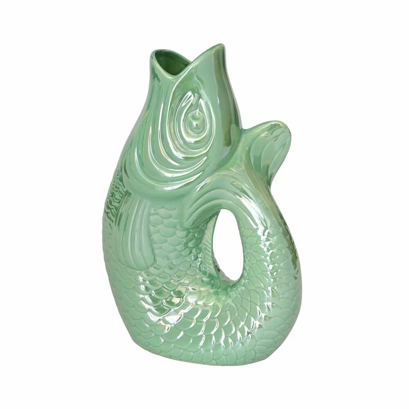 Gift Company Vase Monsieur Carafon L, Dekovase in Fisch-Form, Steingut, Rainbow Mint, 31cm, 1087405092