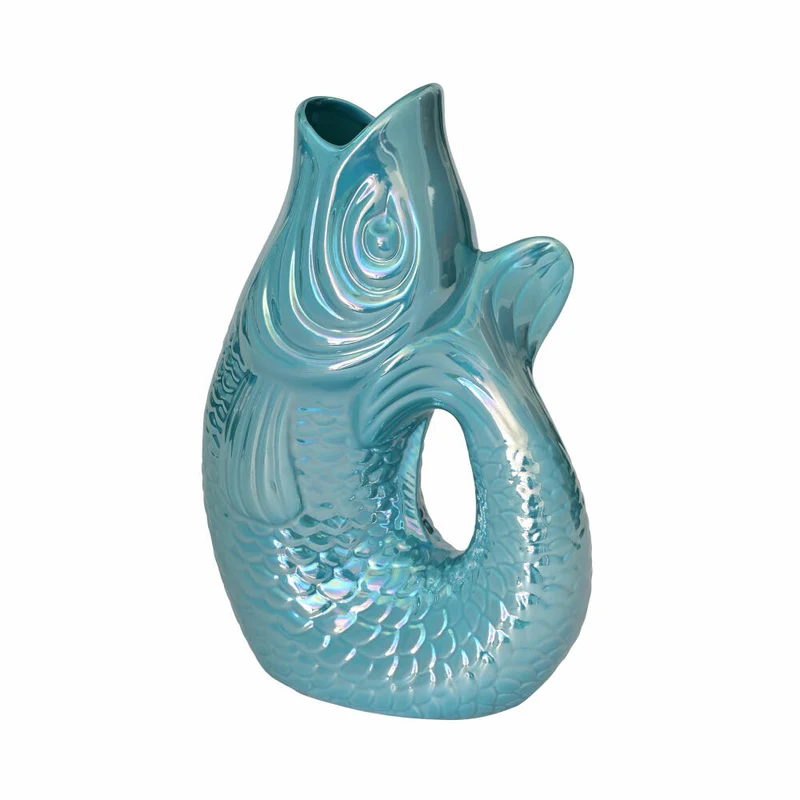 Gift Company Vase Monsieur Carafon L, Dekovase in Fisch-Form, Steingut, Rainbow Ocean, 31cm, 1087405093