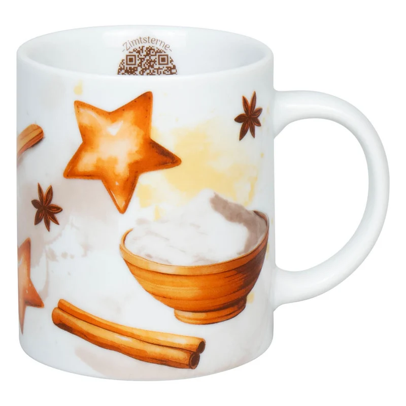 Könitz Becher Weihnachtsbäckerei Zimtsterne, Tasse, Kaffeetasse, Porzellan, Weiß, 300 ml, 1110022876