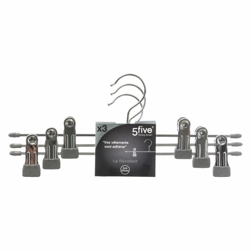 5five Simply Smart Kleiderbügel 3er-Set mit Metallklammern, Metall, PVC-Kunststoff, Silberfarben, 116524