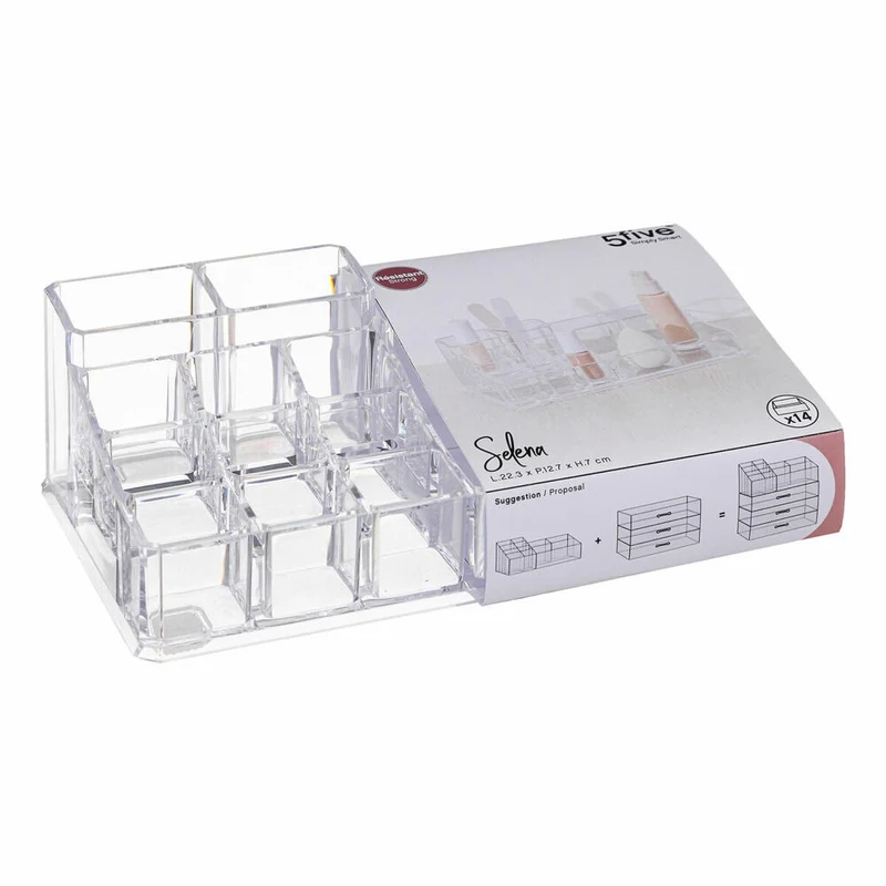 5five Simply Smart Organizer Selena mit 14 Fächern, Kunststoff, Transparent, 22.3 x 12.7 cm, 155910