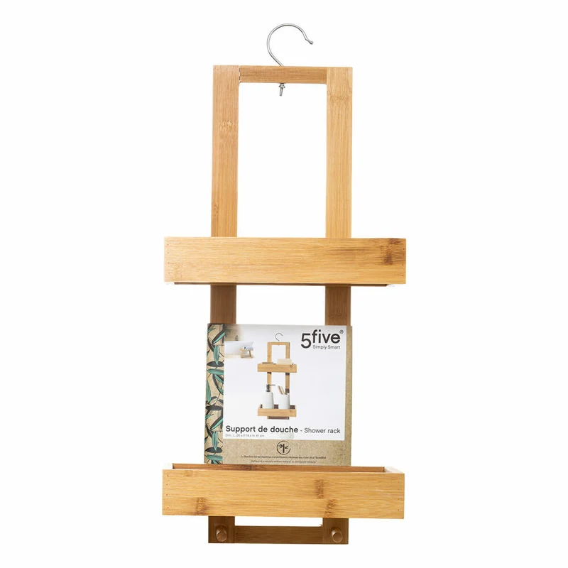 5five Simply Smart Hänge-Duschregal mit 2 Ebenen, Bambus, Edelstahl, Braun, 60 cm, 155986