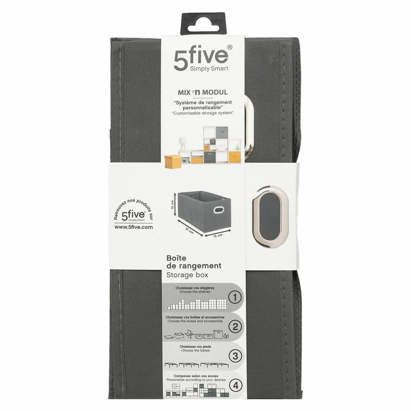 5five Simply Smart Aufbewahrungskorb Mix N Modul, Pappe, PP-Kunststoff, Anthrazitgrau, 15 x 31 cm, 160384A