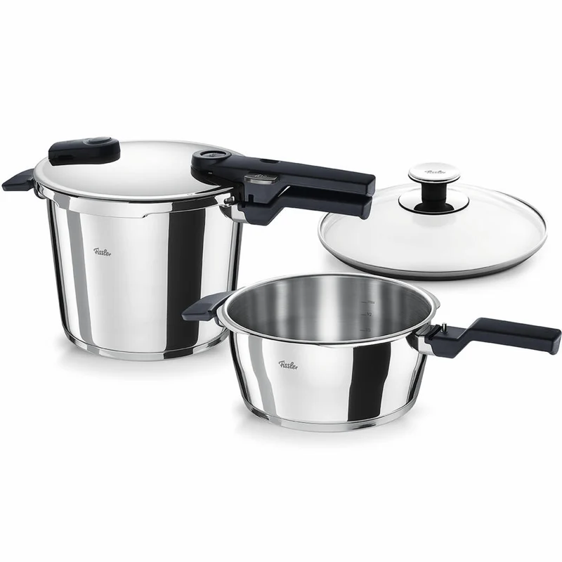 Fissler Schnellkochtopf-Set Vitaquick 2-tlg. mit Glasdeckel, Schnellkochtöpfe 6 L + 3.5 L, Edelstahl 18/10, Silbern, 6 + 3.5 L, 600-410-13-080