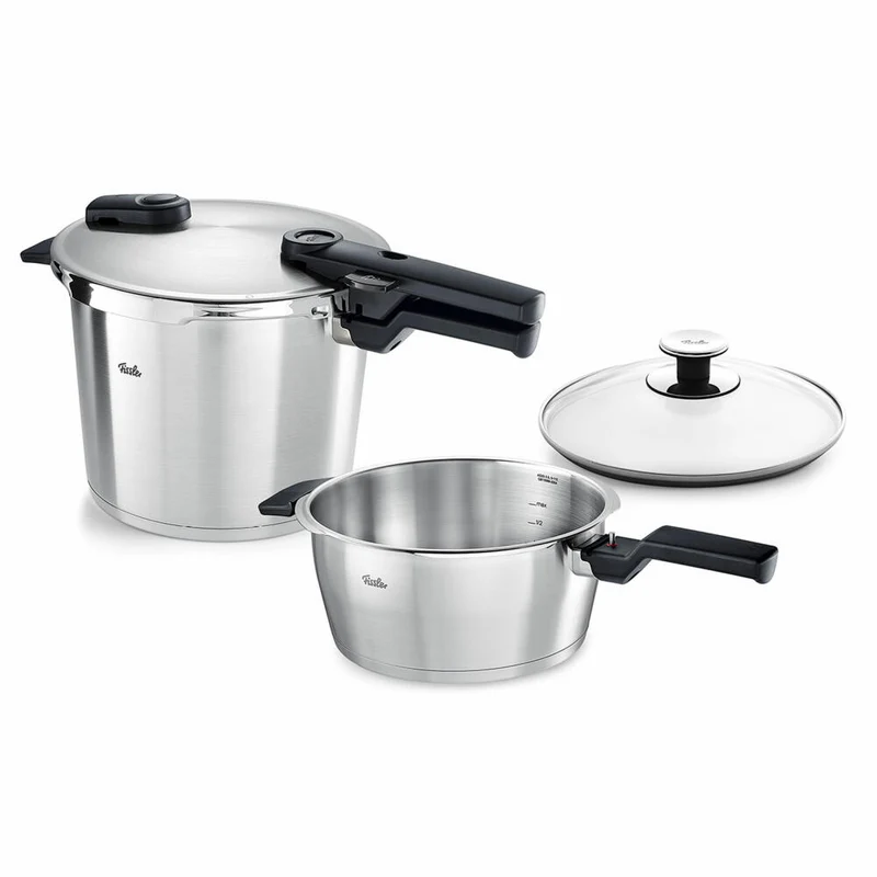 Fissler Schnellkochtopf-Set Vitaquick Premium 2-tlg. mit Glasdeckel, Edelstahl 18/10, Silbern, 6 + 3.5 L, 602-410-13-080