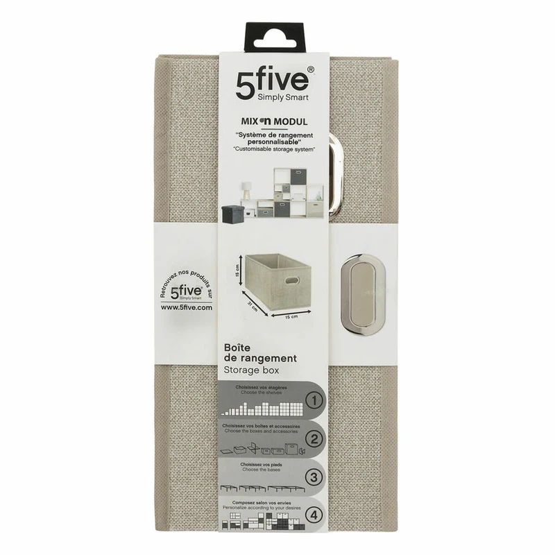 5five Simply Smart Aufbewahrungskorb Mix N Modul, Pappe, PP-Kunststoff, Beige meliert, 15 x 31 cm, 160384G