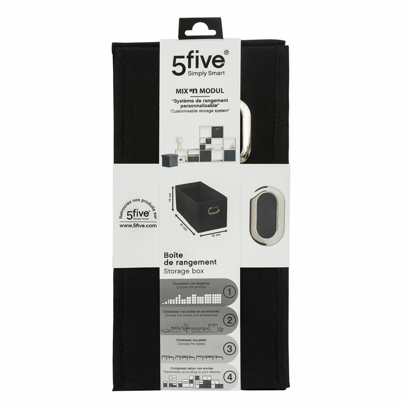5five Simply Smart Aufbewahrungskorb Mix N Modul, Pappe, PP-Kunststoff, Schwarz, 15 x 31 cm, 160384J