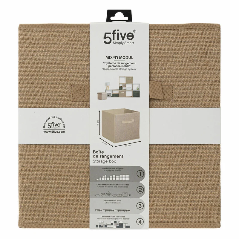 5five Simply Smart Aufbewahrungskorb Mix N Modul Jute, Pappe, Jutefaser, Kunststoff, Beige, 31 x 31 cm, 160386