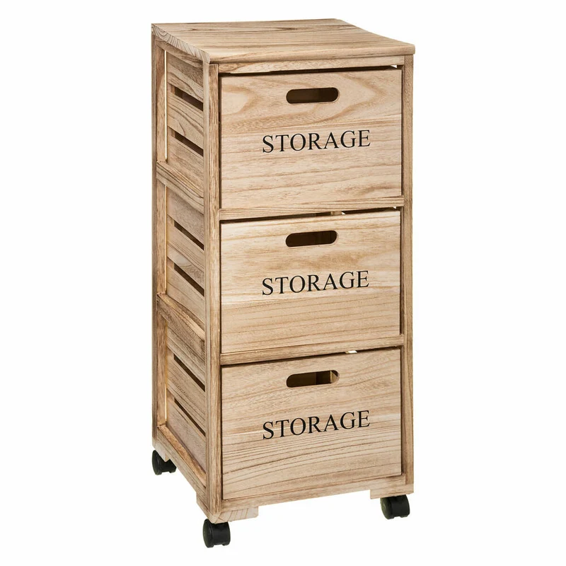 5five Simply Smart Rollschrank mit 3 Schubladen Cagette, Paulownia-Holz, Beige, 82.2 cm, 160459