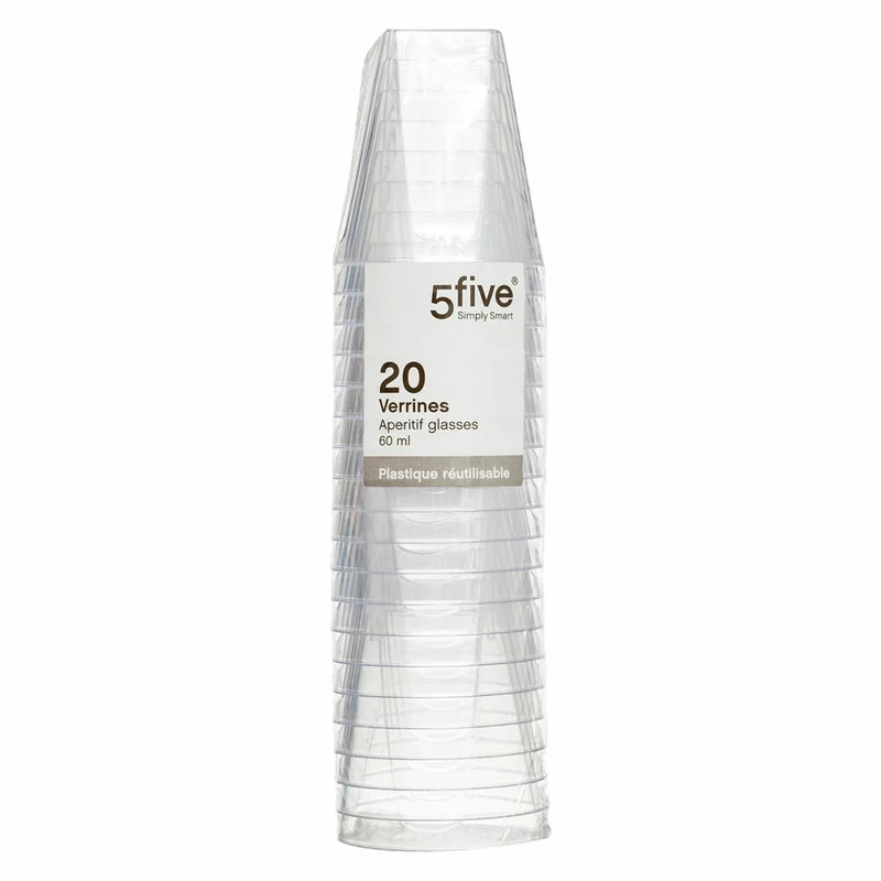 5five Simply Smart Wiederverwendbare Plastikbecher 20er Set, Kunststoff, Transparent, 60 ml, 118889