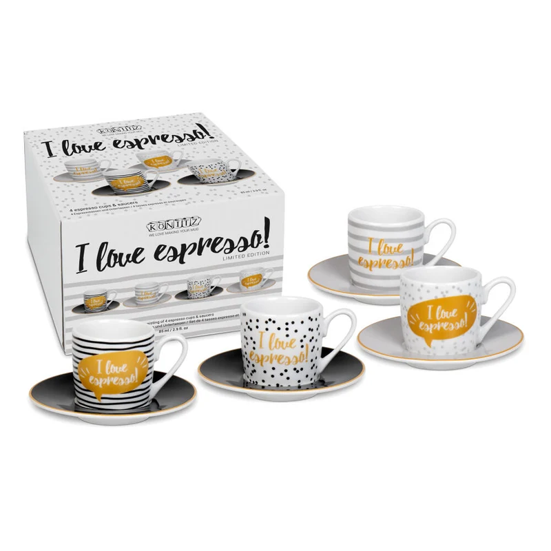 Könitz Espressotassen 4er Set Love Espresso, Tasse, Kaffeetassen, Porzellan, Schwarz, 1150532805