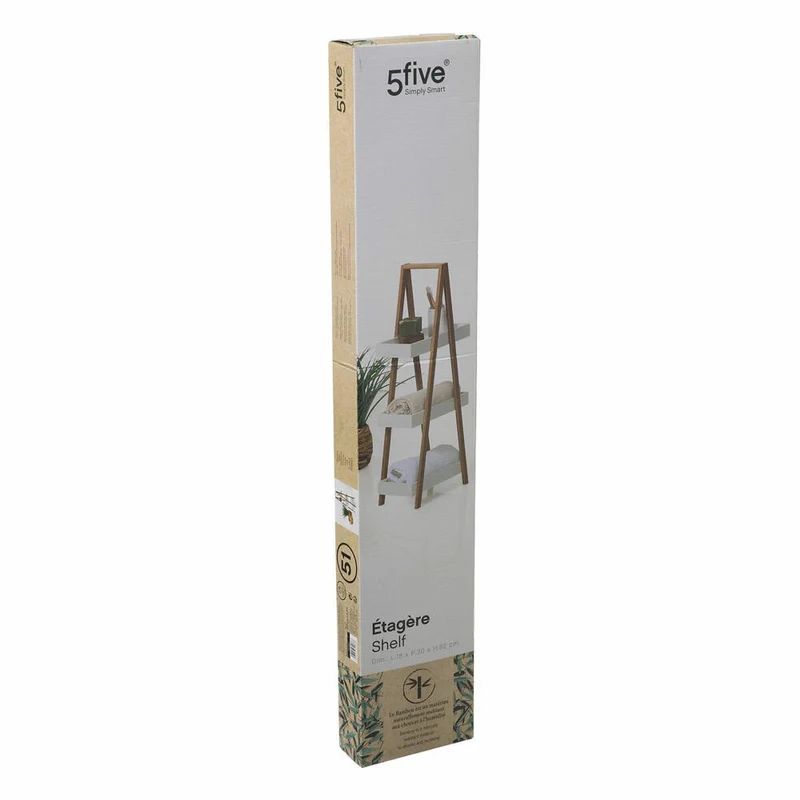 5five Simply Smart Regal Natureo mit 3 Ebenen, Etagere, Bambus, MDF, Weiß, 82 cm, 160851