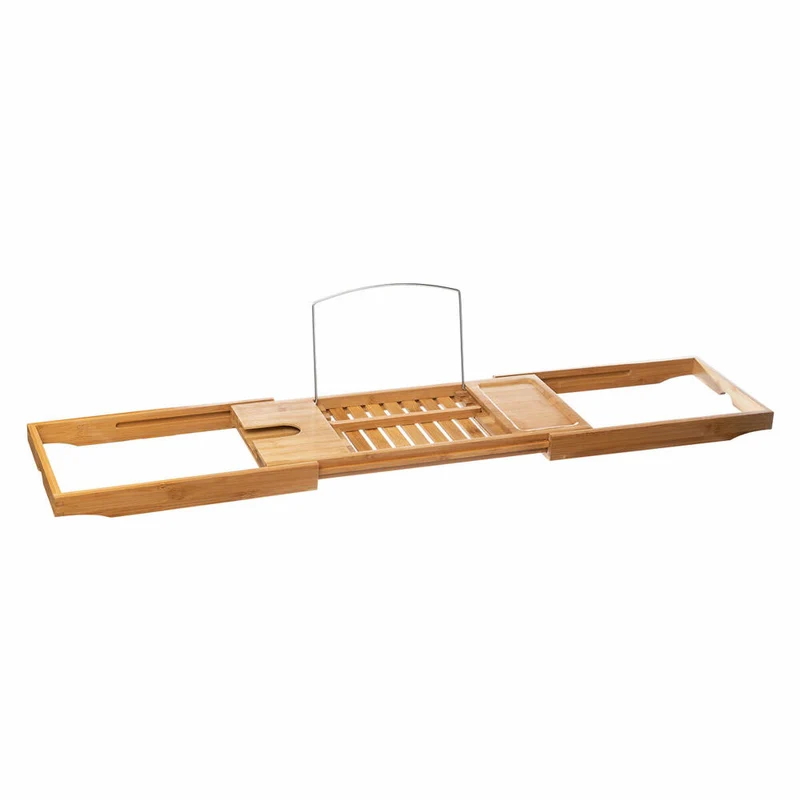 5five Simply Smart Ausziehbare Badewannenablage Natureo, Bambus, Edelstahl, Beige, 70-105 cm, 160912