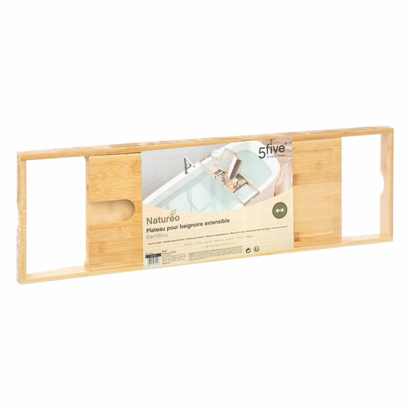 5five Simply Smart Ausziehbare Badewannenablage Natureo, Bambus, Edelstahl, Beige, 70-105 cm, 160912