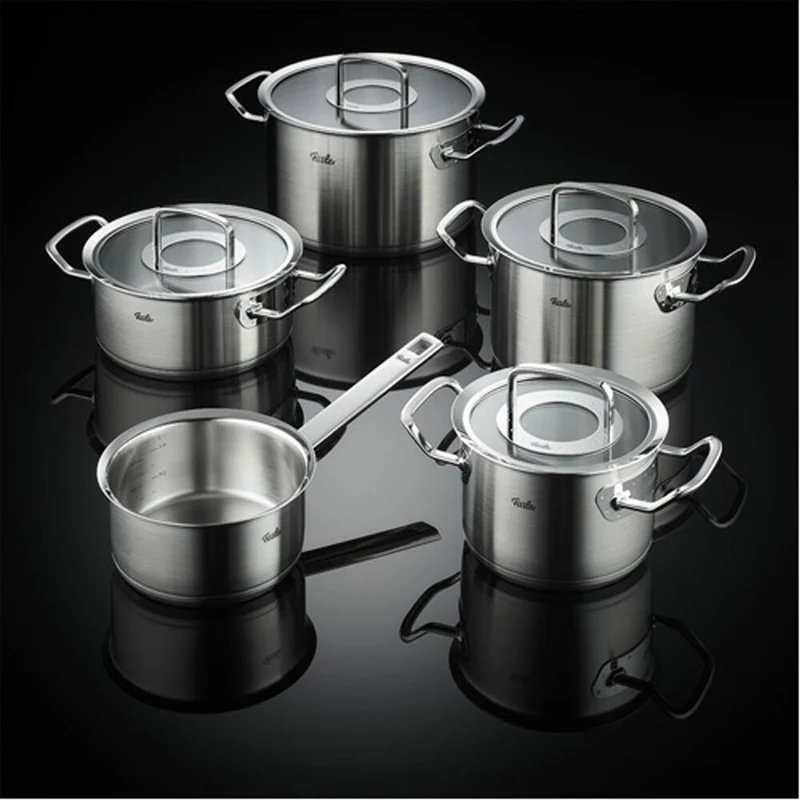 Fissler Topf-Set Original-Profi Collection 5-tlg. mit Glasdeckeln, 3 Kochtöpfe + Bratentopf + Stielkasserolle, Edelstahl 18/10, Silbern, 084-129-05-000