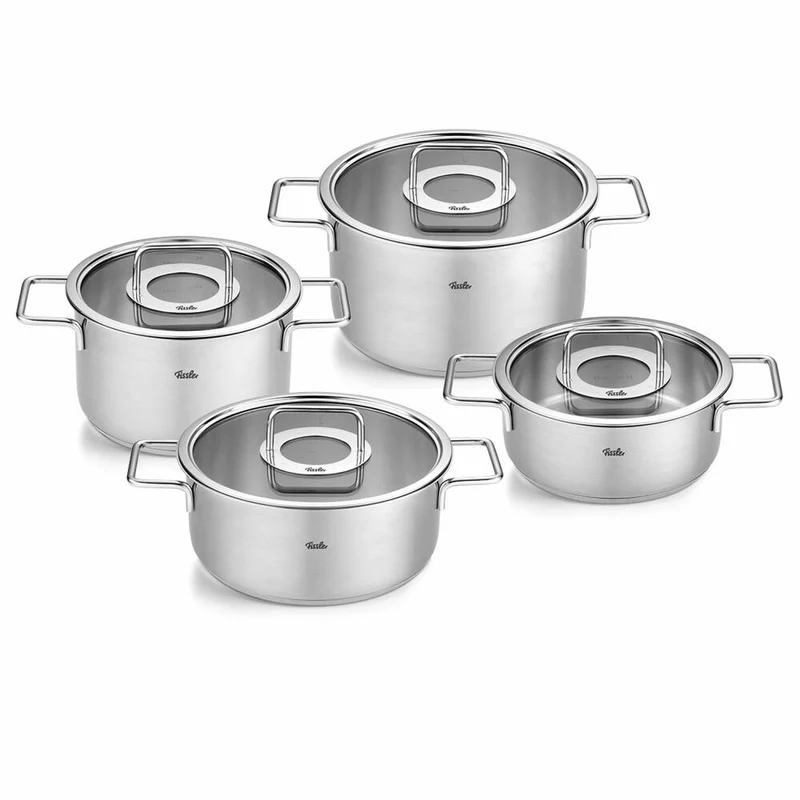 Fissler Topf-Set Pure 4-tlg. mit Glasdeckeln, 2 Kochtöpfe + 2 Bratentöpfe, Edelstahl, Silbern, 086-125-04-000
