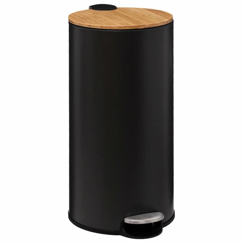 5five Simply Smart Abfalleimer Modern Color, Stahl, Bambus, Kunststoff, Schwarz, 30 Liter, 164646A