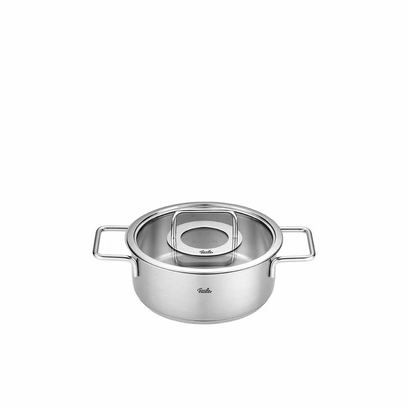 Fissler Bratentopf Pure mit Glasdeckel, Edelstahl 18/10, Silbern, 24 cm, 086-125-24-000