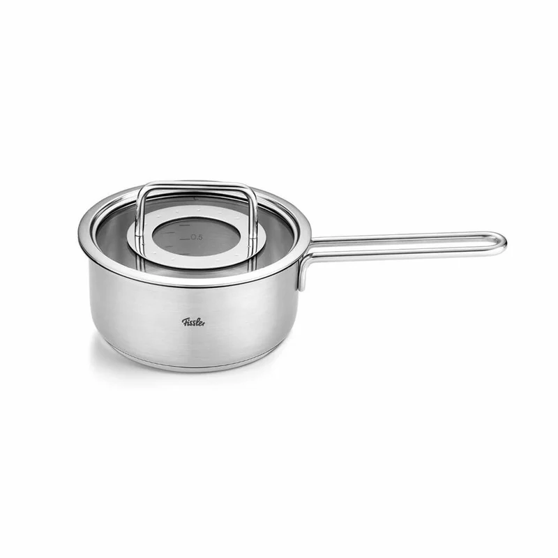 Fissler Stielkasserolle Pure mit Glasdeckel, Edelstahl, Silbern, 16 cm, 086-155-16-000