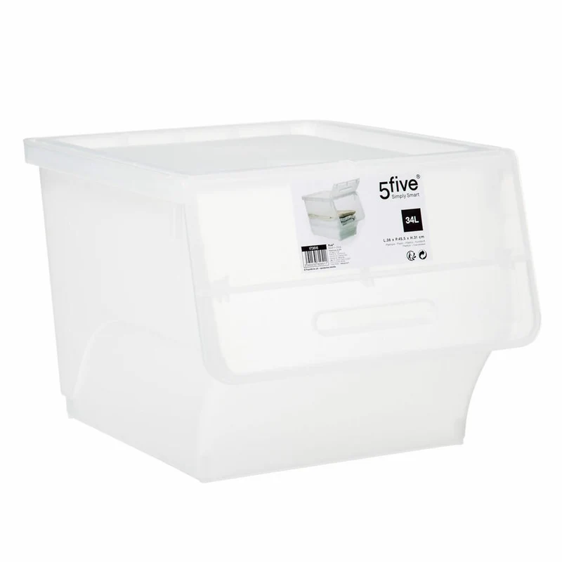 5five Simply Smart Aufbewahrungsbox mit Frontklappe, PP-Kunststoff, Transparent, 34 Liter, 173616