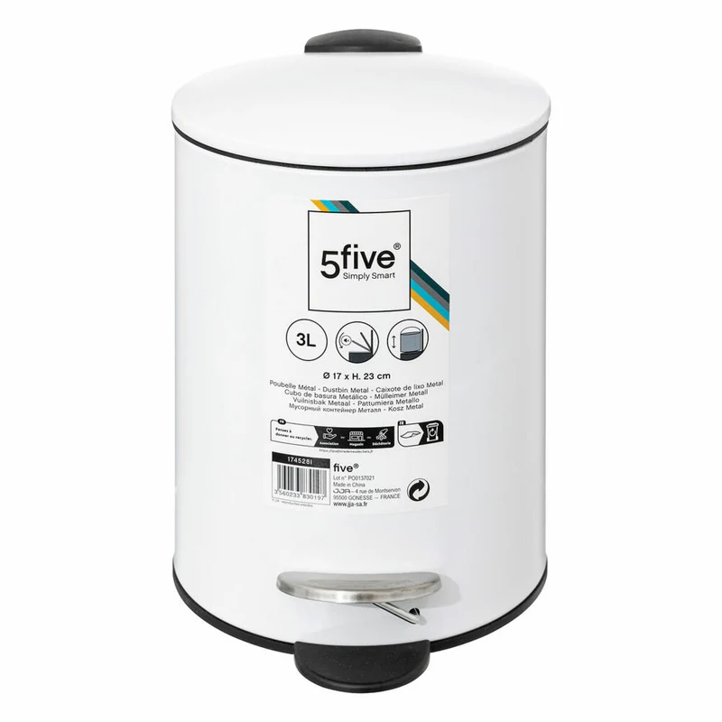 5five Simply Smart Abfalleimer Colorama Soft Close, Metall, Kunststoff, Weiß, 3 L, 174528I