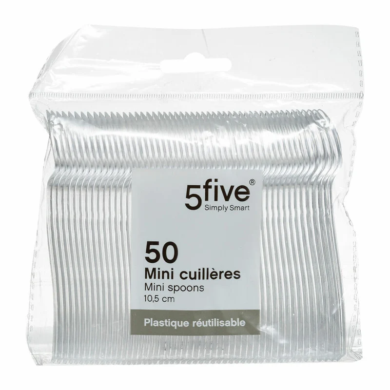 5five Simply Smart Wiederverwendbare Mini-Plastiklöffel 50er Set, Kunststoff, Transparent, 10.5 cm, 102060A