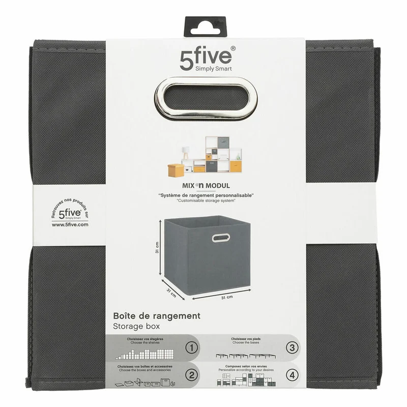 5five Simply Smart Aufbewahrungskorb Mix N Modul, Pappe, PP-Kunststoff, Grau, 31 x 31 cm, 138885A