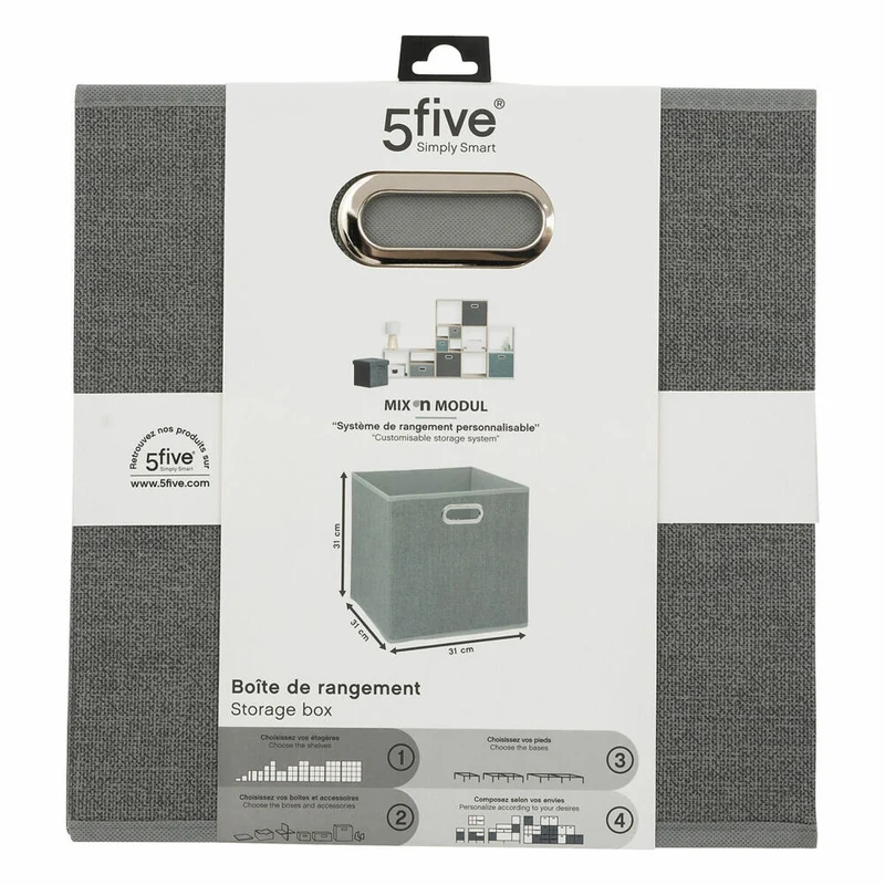 5five Simply Smart Aufbewahrungskorb Mix N Modul, Pappe, PP-Kunststoff, Hellgrau, 31 x 31 cm, 138885C