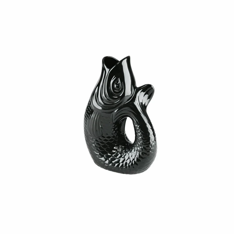 Gift Company Vase Monsieur Carafon L, Dekovase in Fisch-Form, Steingut, Schwarz, 31cm, 1087405002
