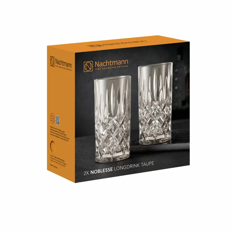 Nachtmann Noblesse Longdrinkglas, 2er Set, Wasserglas, Longdrink Glas, Kristallglas, Taupe, 395 ml, 105713